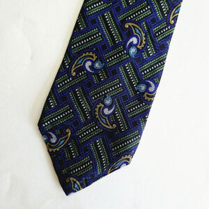 Karl Lagerfeld Necktie Blue Green Paisley Geometric Maximalist Eclectic Colorful
